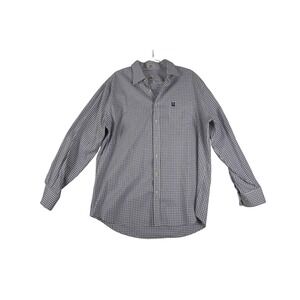 Peter Millar XL Button Down Shirt Blue White Plaid Check Long Sleeve Cotton